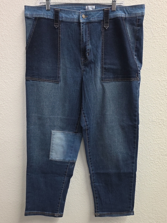 Time and Tru Denim - Blue Patchwork Stretch  Mid Rise Straight Denim Jeans Size 20 Plus